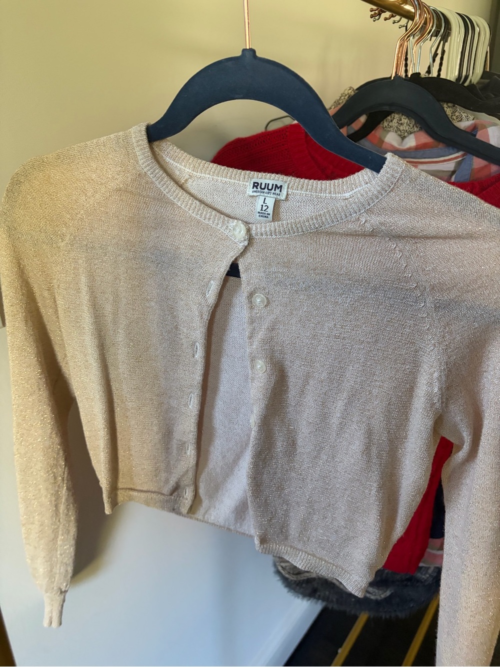 Ruum Beige Shimmer Cropped Button-Front Cardigan Girls size 12 -matching dress